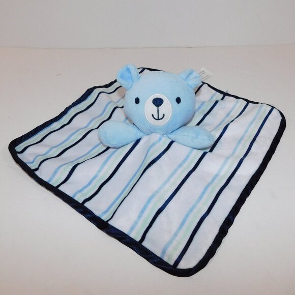 George Blue White Bear Striped Security Blanket Plush Baby Lovey Nunu Soother - Picture 1 of 7